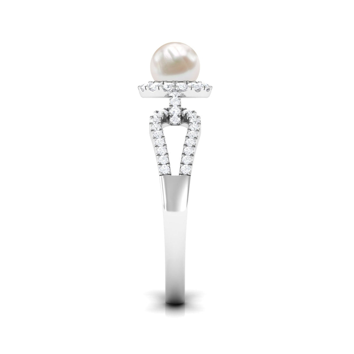 2 Carat Freshwater Pearl and Diamond Engagement Ring with Split Shank