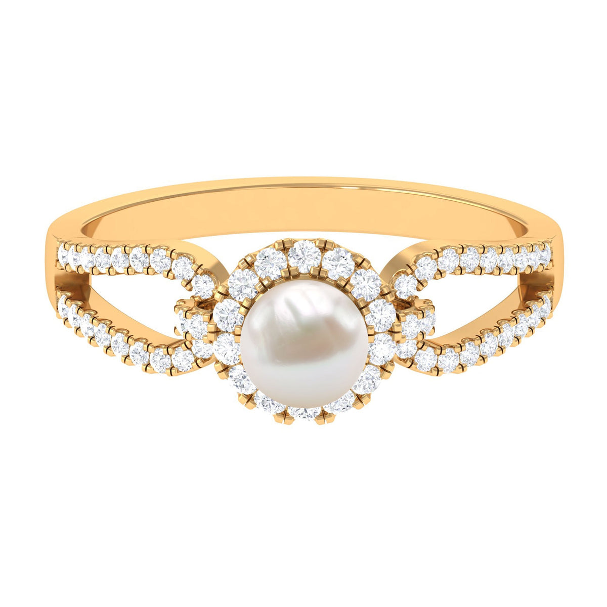 2 Carat Freshwater Pearl and Diamond Engagement Ring with Split Shank
