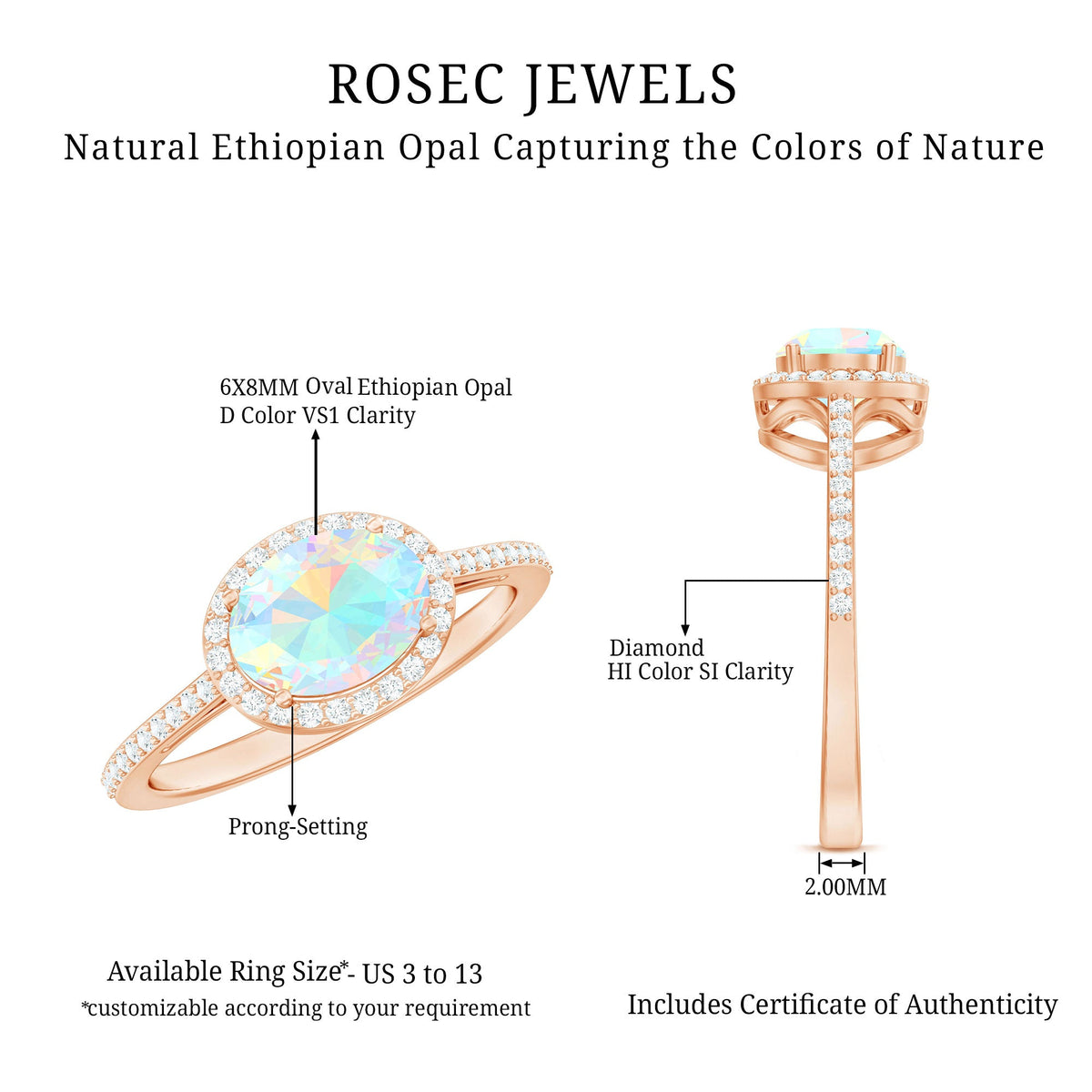 Genuine 1 Carat Oval Opalescent East West Engagement Ring with Diamond Halo