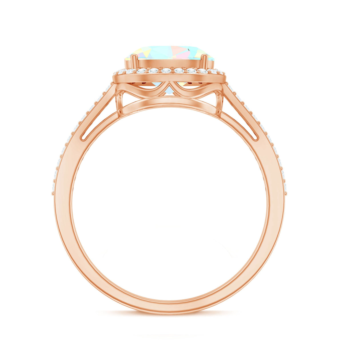 Genuine 1 Carat Oval Opalescent East West Engagement Ring with Diamond Halo