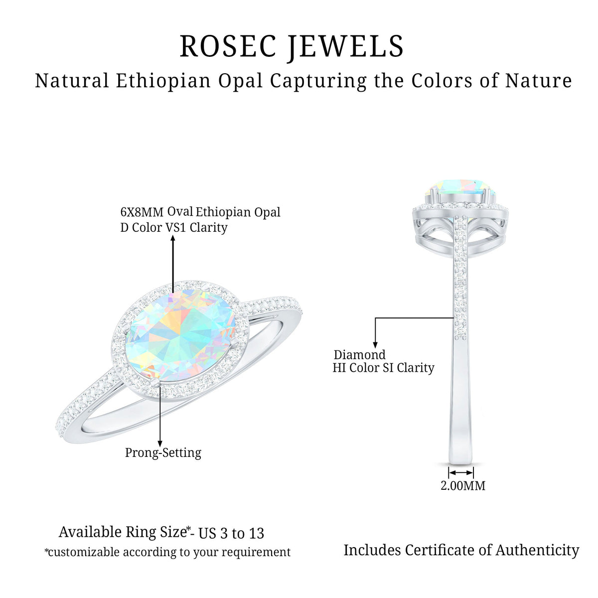 Genuine 1 Carat Oval Opalescent East West Engagement Ring with Diamond Halo