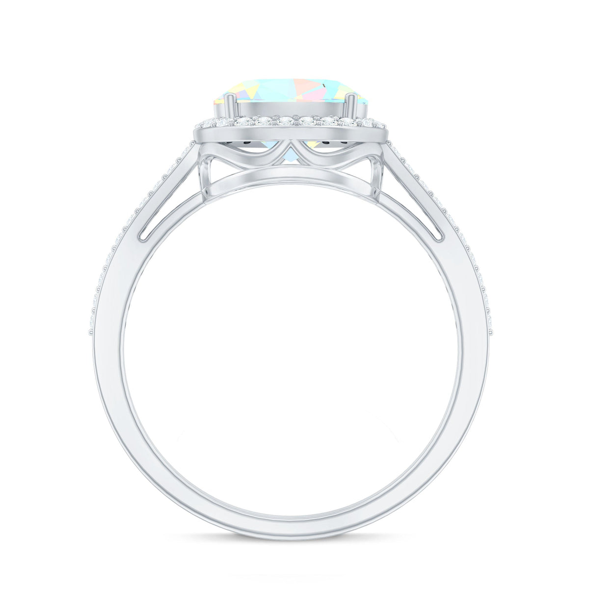 Genuine 1 Carat Oval Opalescent East West Engagement Ring with Diamond Halo