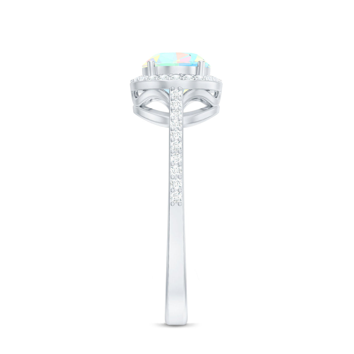 Genuine 1 Carat Oval Opalescent East West Engagement Ring with Diamond Halo