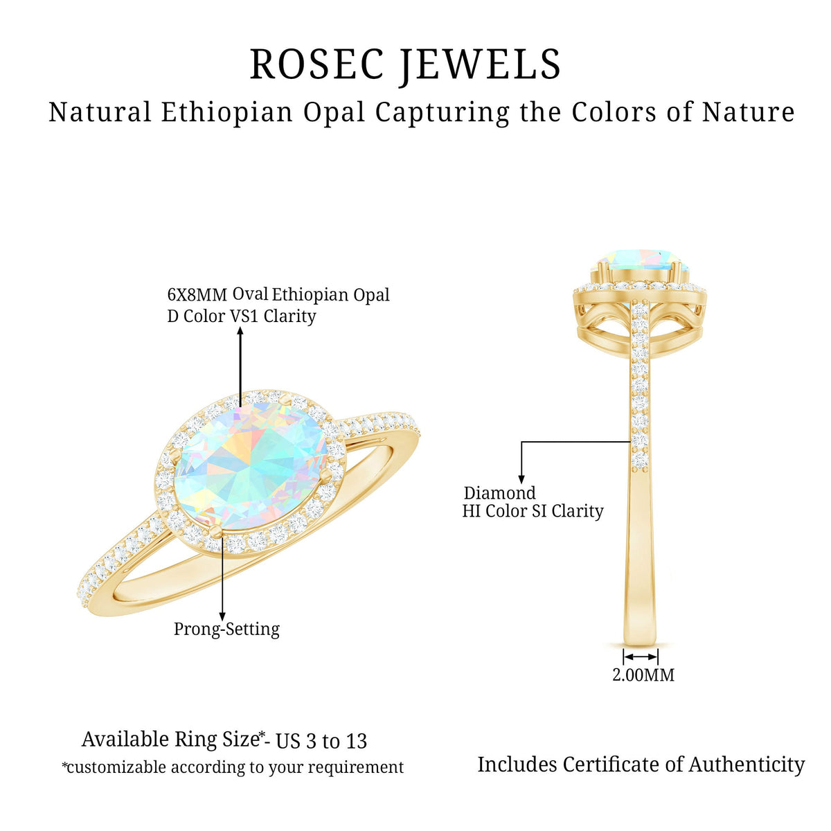 Genuine 1 Carat Oval Opalescent East West Engagement Ring with Diamond Halo