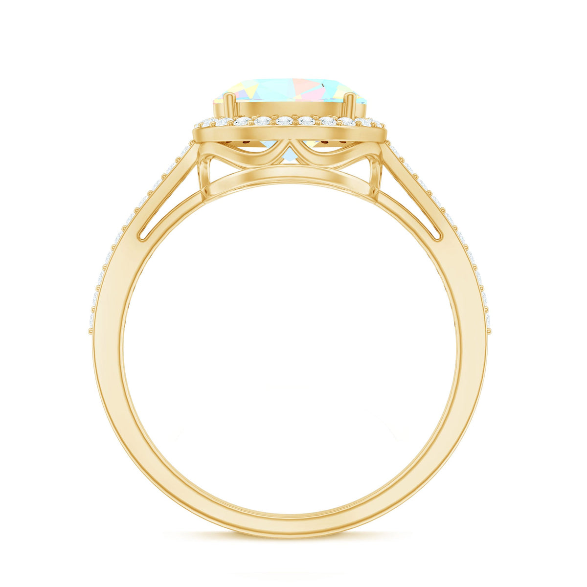 Genuine 1 Carat Oval Opalescent East West Engagement Ring with Diamond Halo