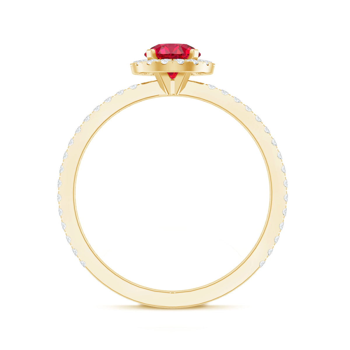 0.6 Carat Lab Created Ruby and Diamond Halo Engagement Ring