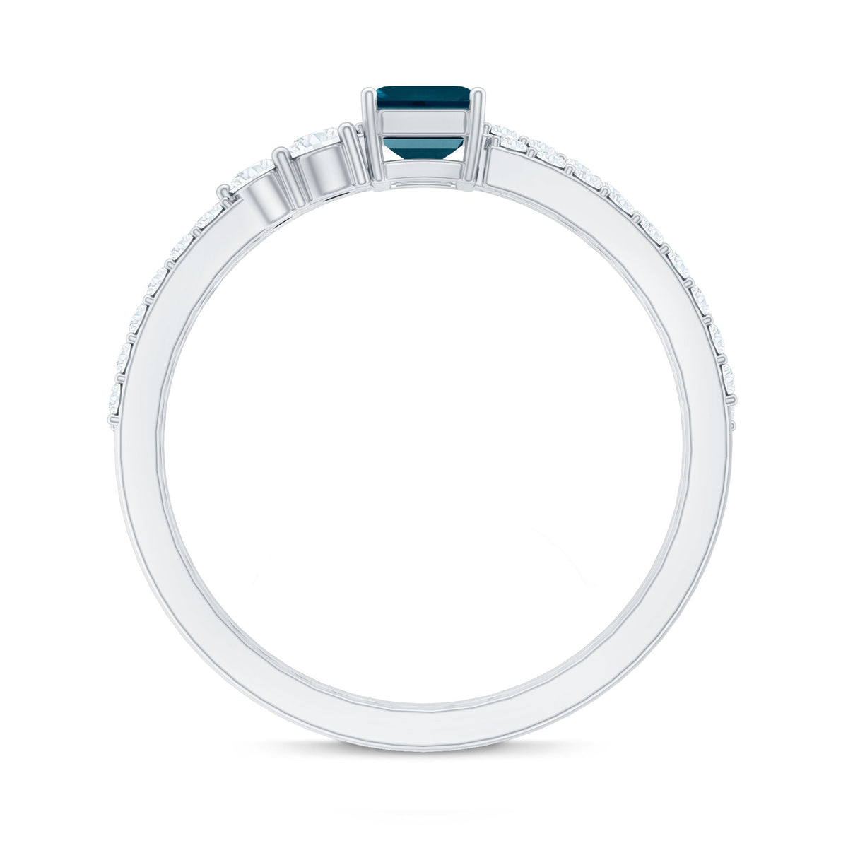 0.7 Carat Emerald Cut London Blue Topaz Wedding Ring Set with Diamond