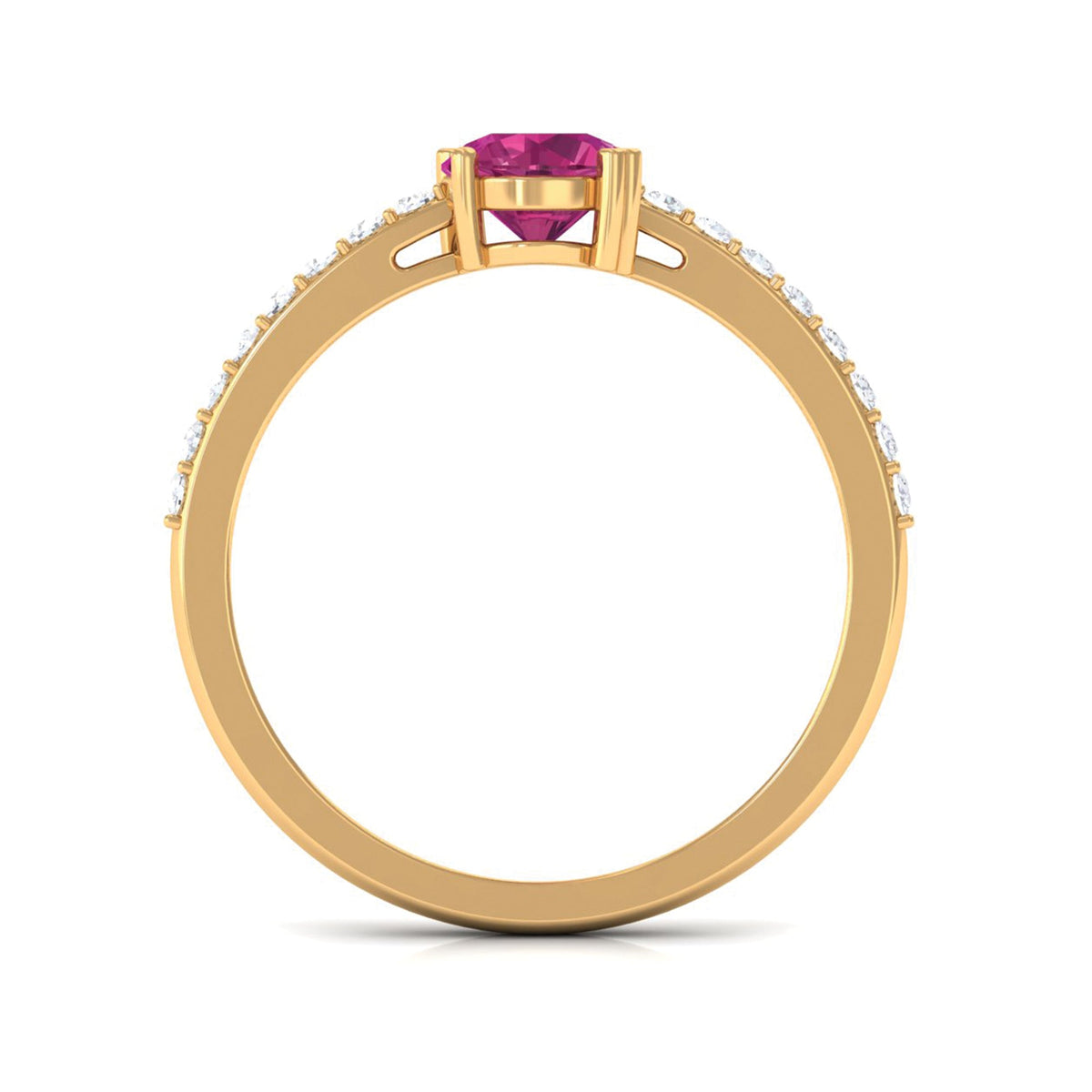 0.4 Carat Real Pink Tourmaline Solitaire Promise Ring with Diamond Side Stones