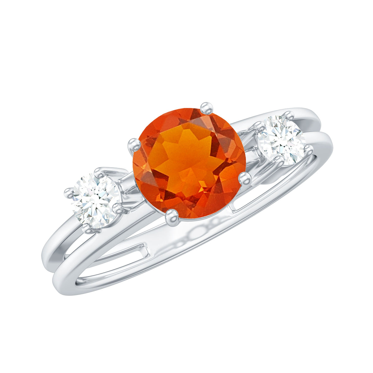 Double Band Engagement Ring with Fire Opal and Diamond