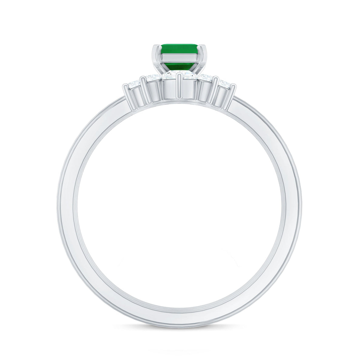 0.6 Carat Natural Emerald Cut Emerald Diamond Bridal Ring Set of 3