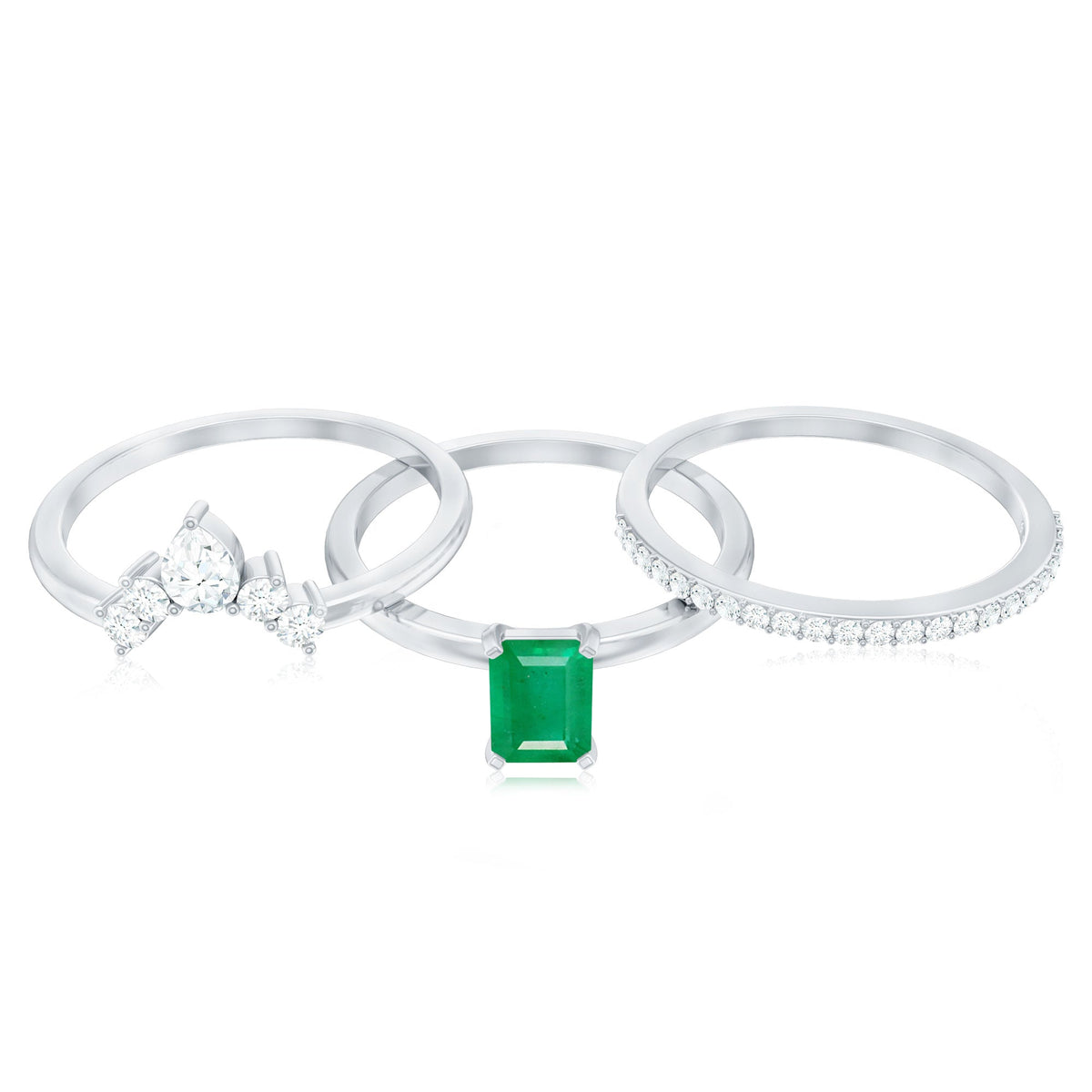 0.6 Carat Natural Emerald Cut Emerald Diamond Bridal Ring Set of 3