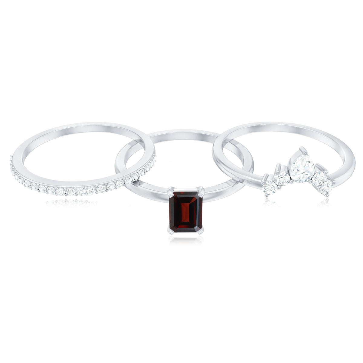 0.7 Carat Natural Emerald Cut Garnet Diamond 3 Piece Wedding Ring Set