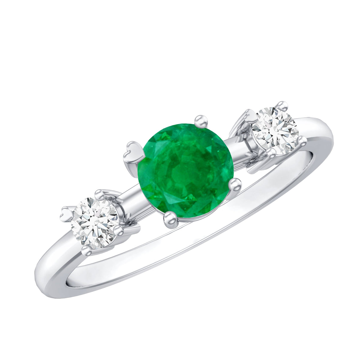 Genuine Emerald and Diamond Promise Three Stone Ring
