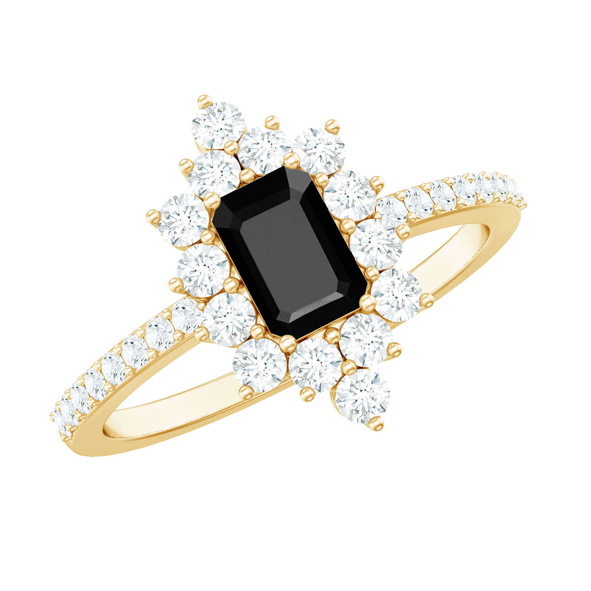 Vintage Black Onyx Engagement Ring with Diamond Halo