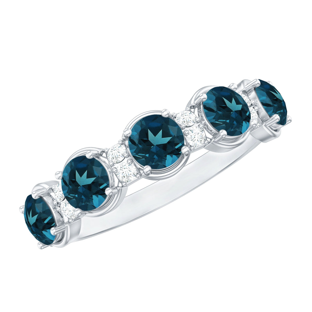 Round London Blue Topaz and Diamond Half Eternity Band
