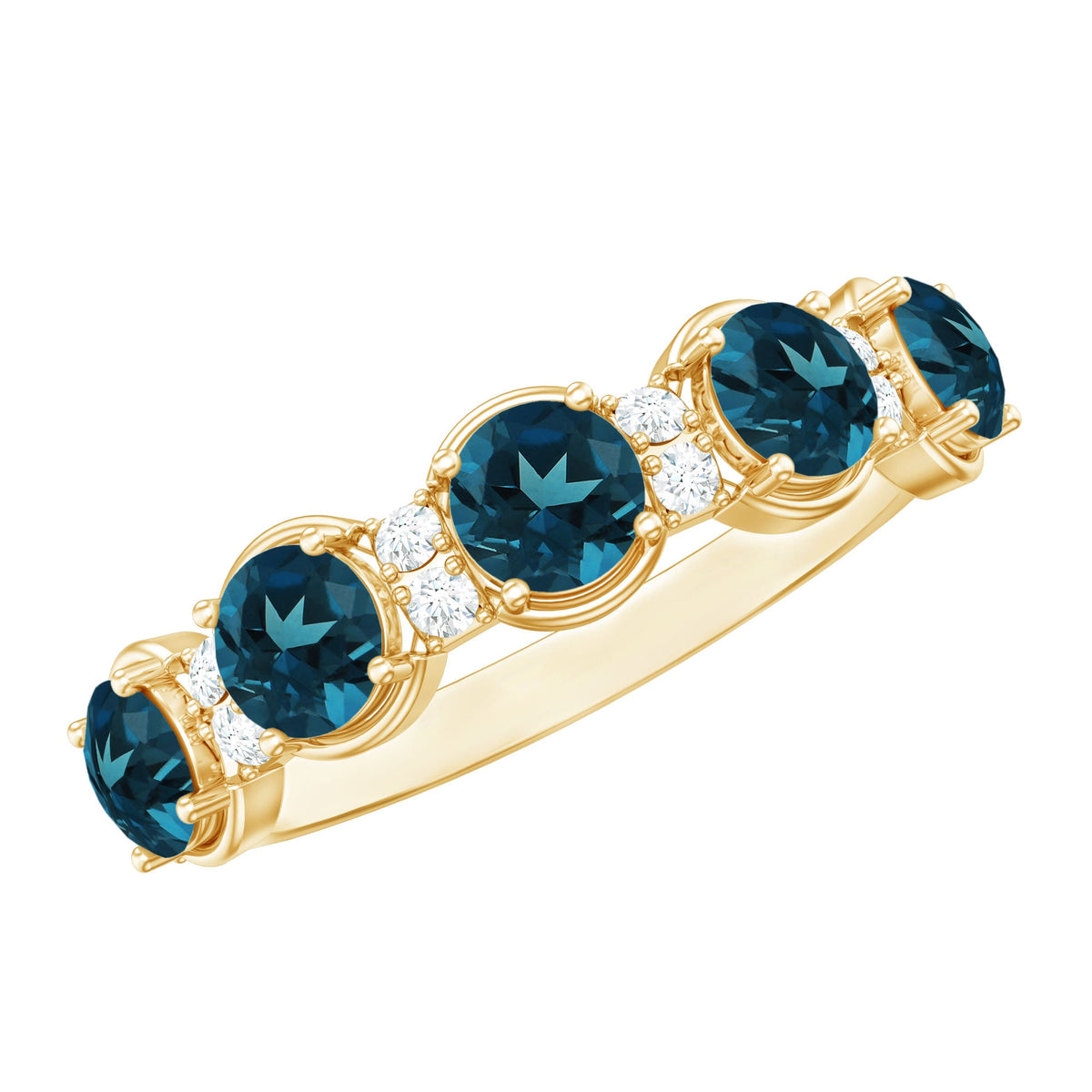 Round London Blue Topaz and Diamond Half Eternity Band