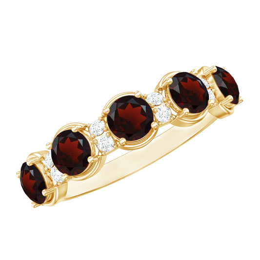Certified Real Garnet Half Eternity Wedding Band with Diamond