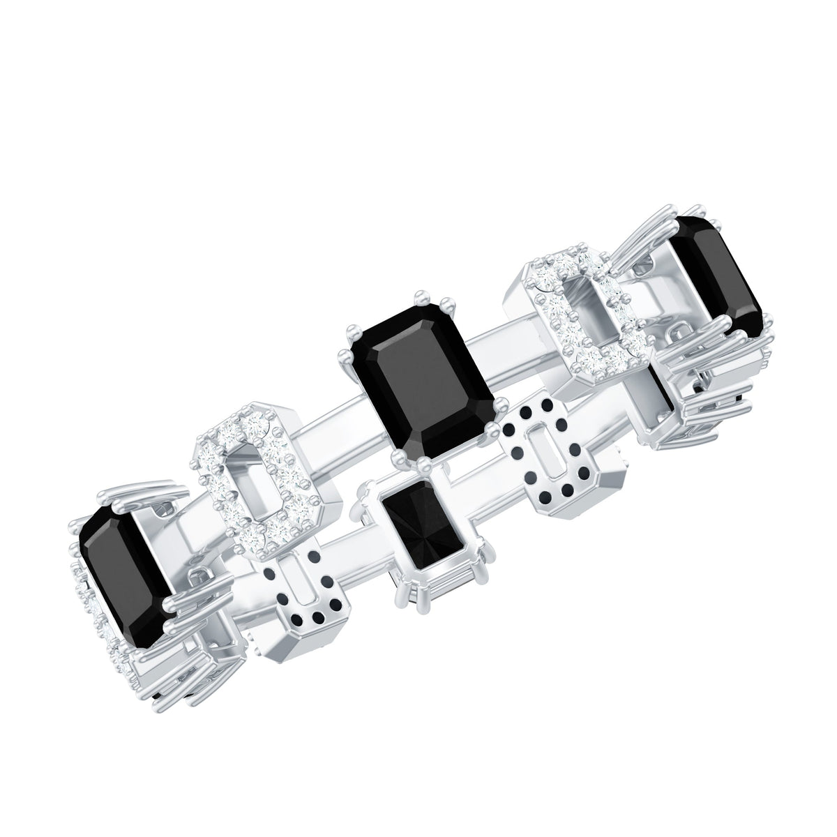 Contemporary Emerald Cut Onyx and Diamond Wedding Band