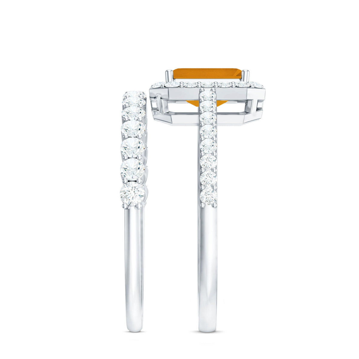 1.80 Carat Emerald Cut Citrine Engagement Ring with Moissanite Wedding Band