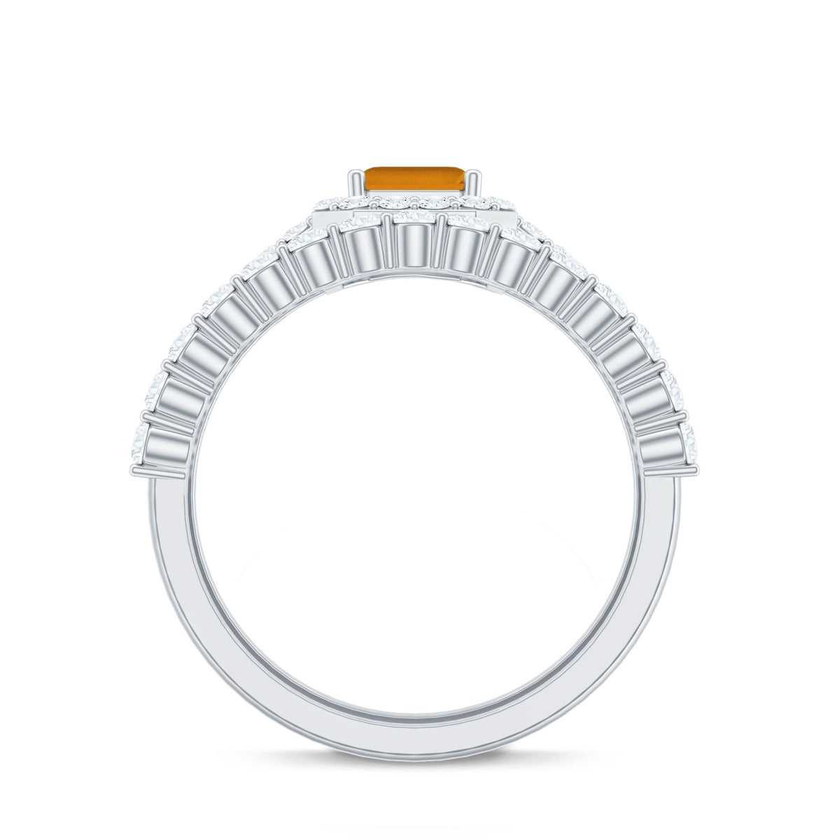 1.80 Carat Emerald Cut Citrine Engagement Ring with Moissanite Wedding Band