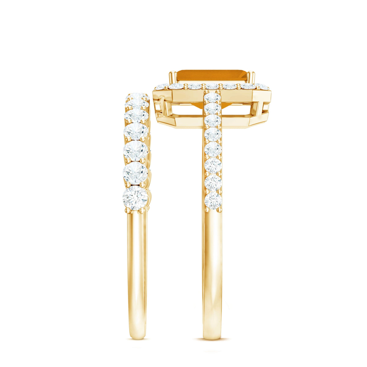 1.80 Carat Emerald Cut Citrine Engagement Ring with Moissanite Wedding Band