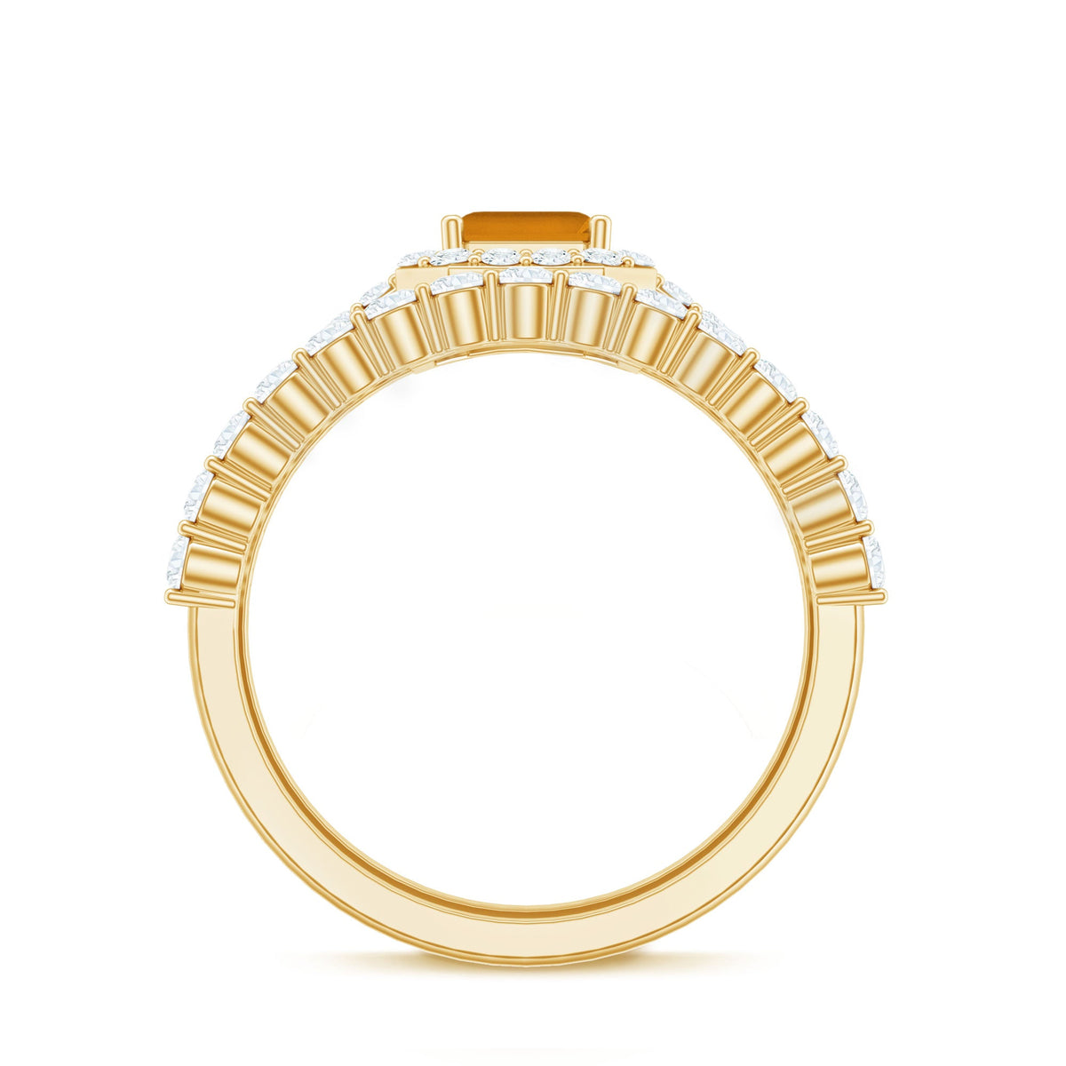 1.80 Carat Emerald Cut Citrine Engagement Ring with Moissanite Wedding Band