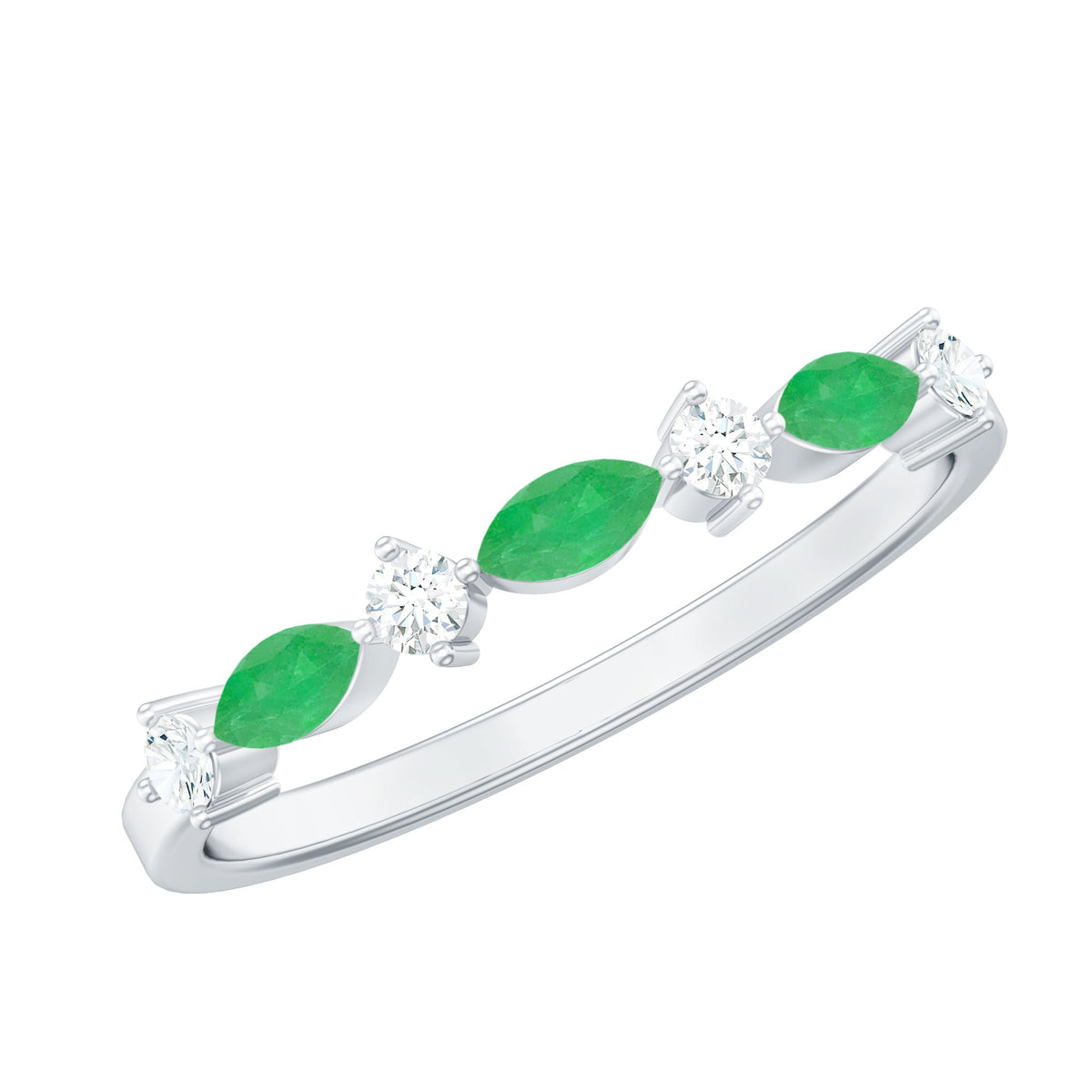 Genuine Emerald and Diamond Minimalist Half Eternity Ring