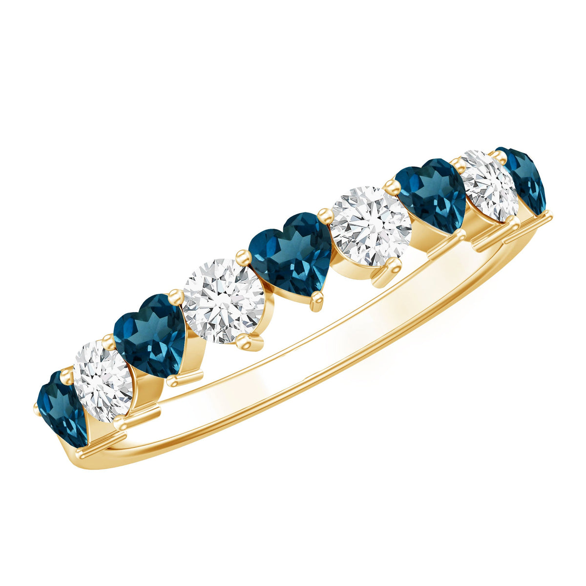 London Blue Topaz and Moissanite Heart Eternity Band