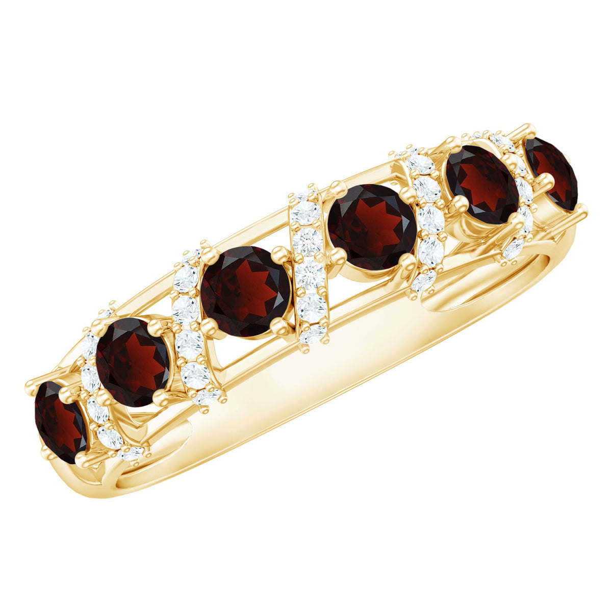 Genuine Red Garnet Diamond Half Eternity Ring for Anniversary