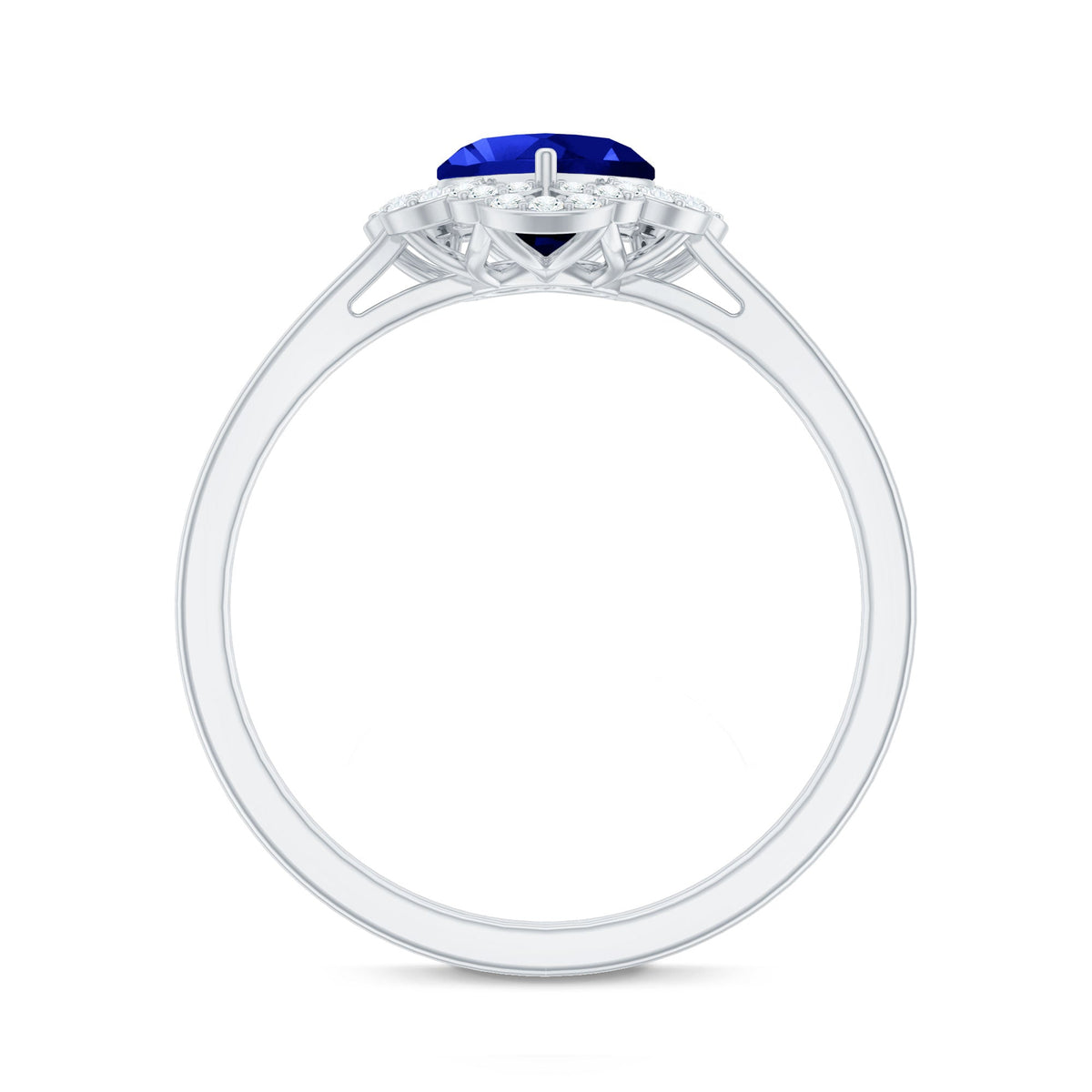 0.9 Carat Heart Lab Grown Blue Sapphire Designer Engagement Ring with Diamond