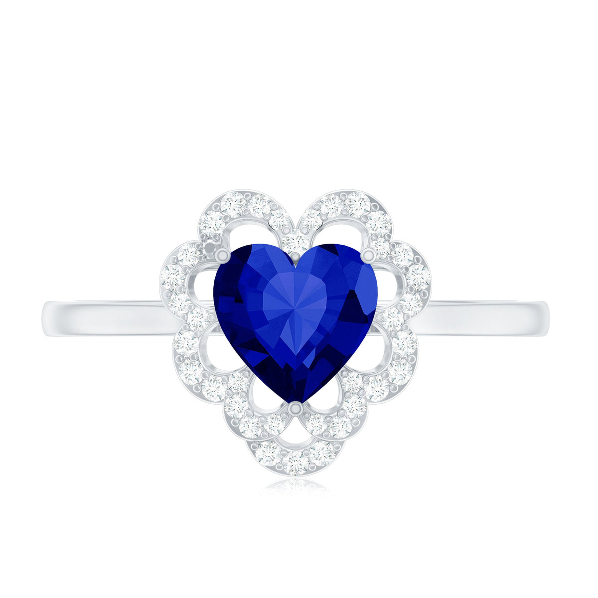 0.9 Carat Heart Lab Grown Blue Sapphire Designer Engagement Ring with Diamond