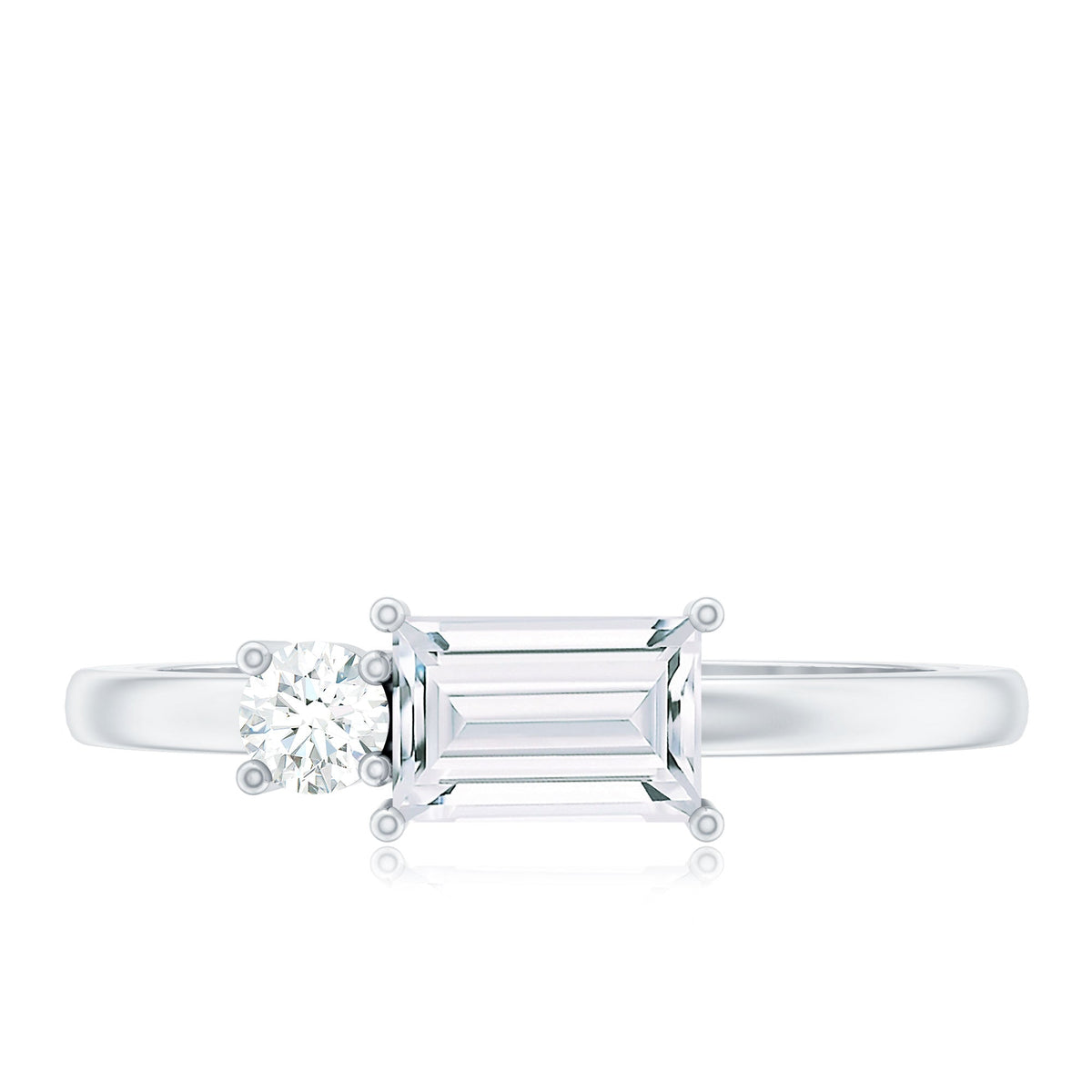 Baguette and Round Moissanite Two Stone Promise Ring
