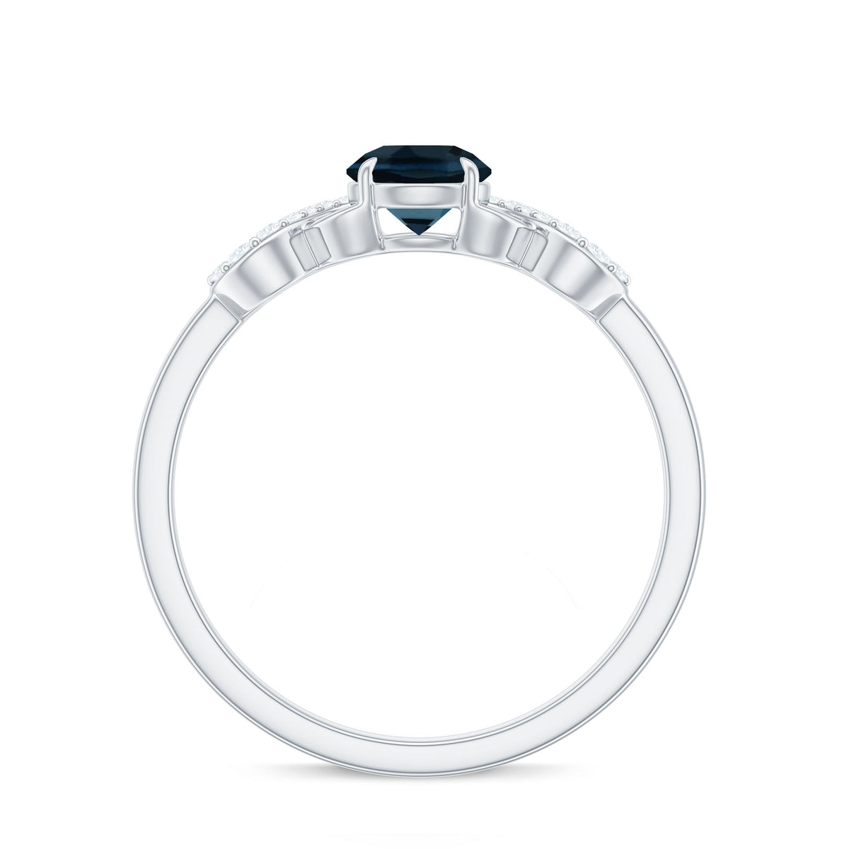 0.6 Carat Round London Blue Topaz Engagement Ring with Criss Cross Diamond