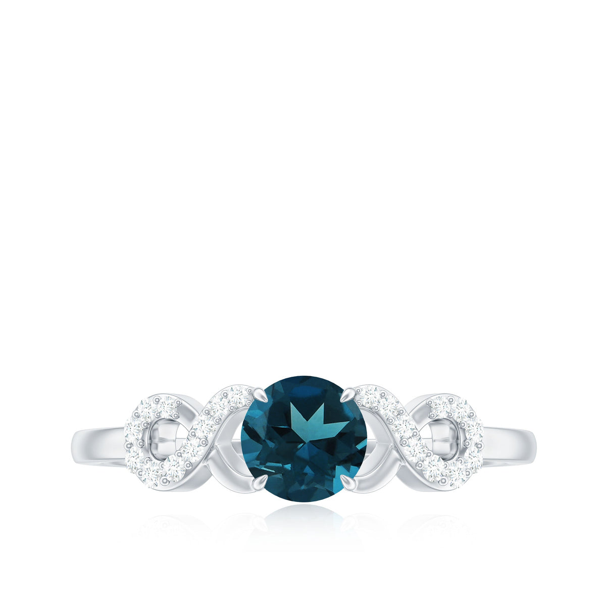 0.6 Carat Round London Blue Topaz Engagement Ring with Criss Cross Diamond