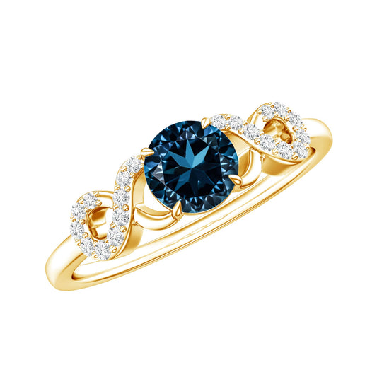 0.6 Carat Round London Blue Topaz Engagement Ring with Criss Cross Diamond
