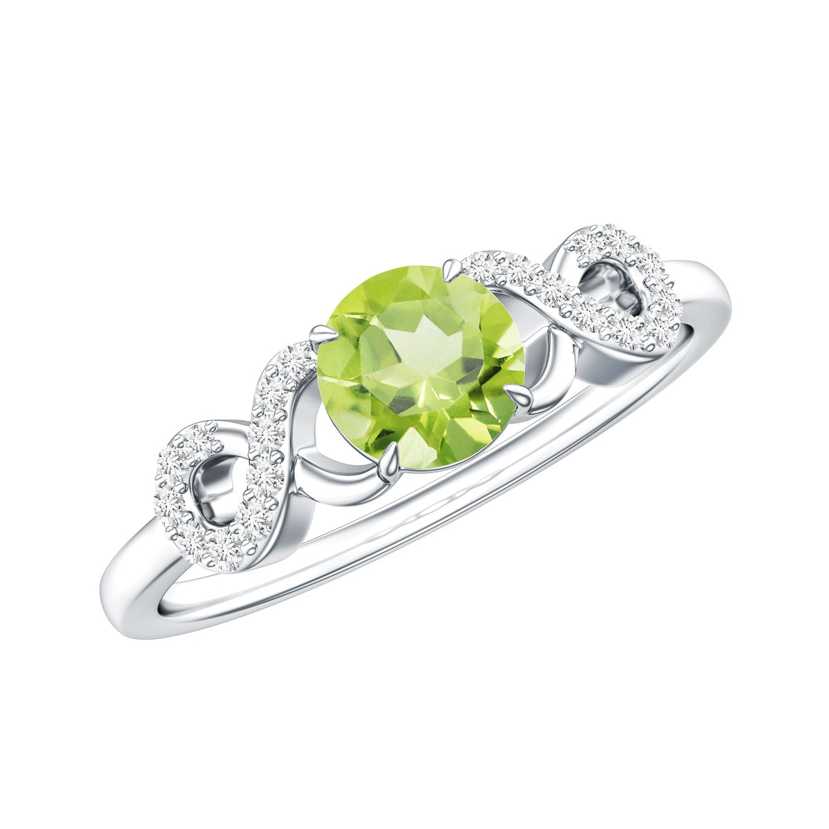 Half Carat Peridot Promise Ring with Diamond Infinity Knot