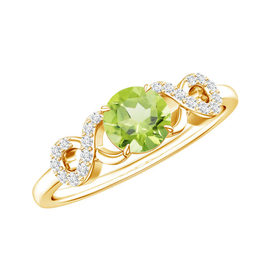 Half Carat Peridot Promise Ring with Diamond Infinity Knot