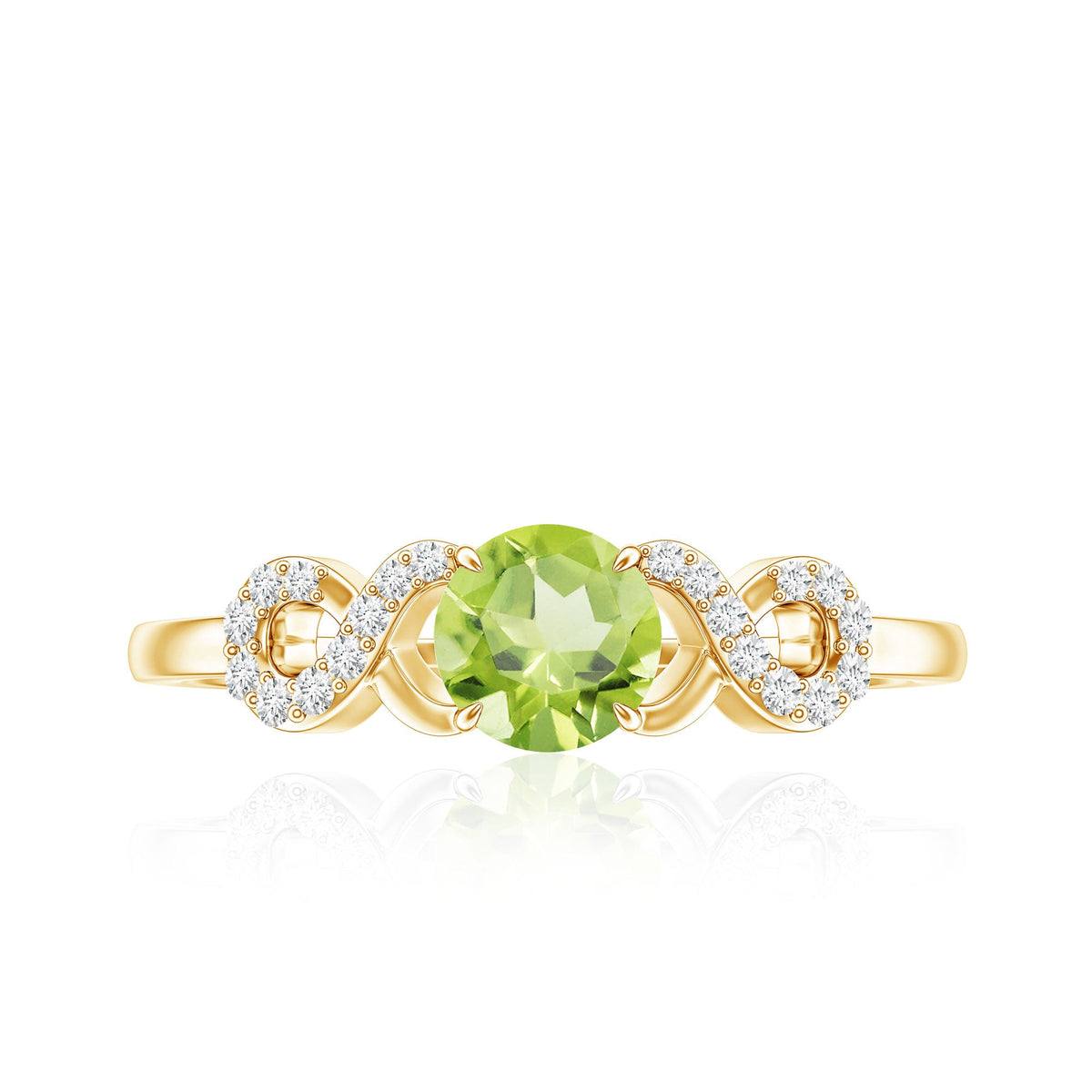 Half Carat Peridot Promise Ring with Diamond Infinity Knot