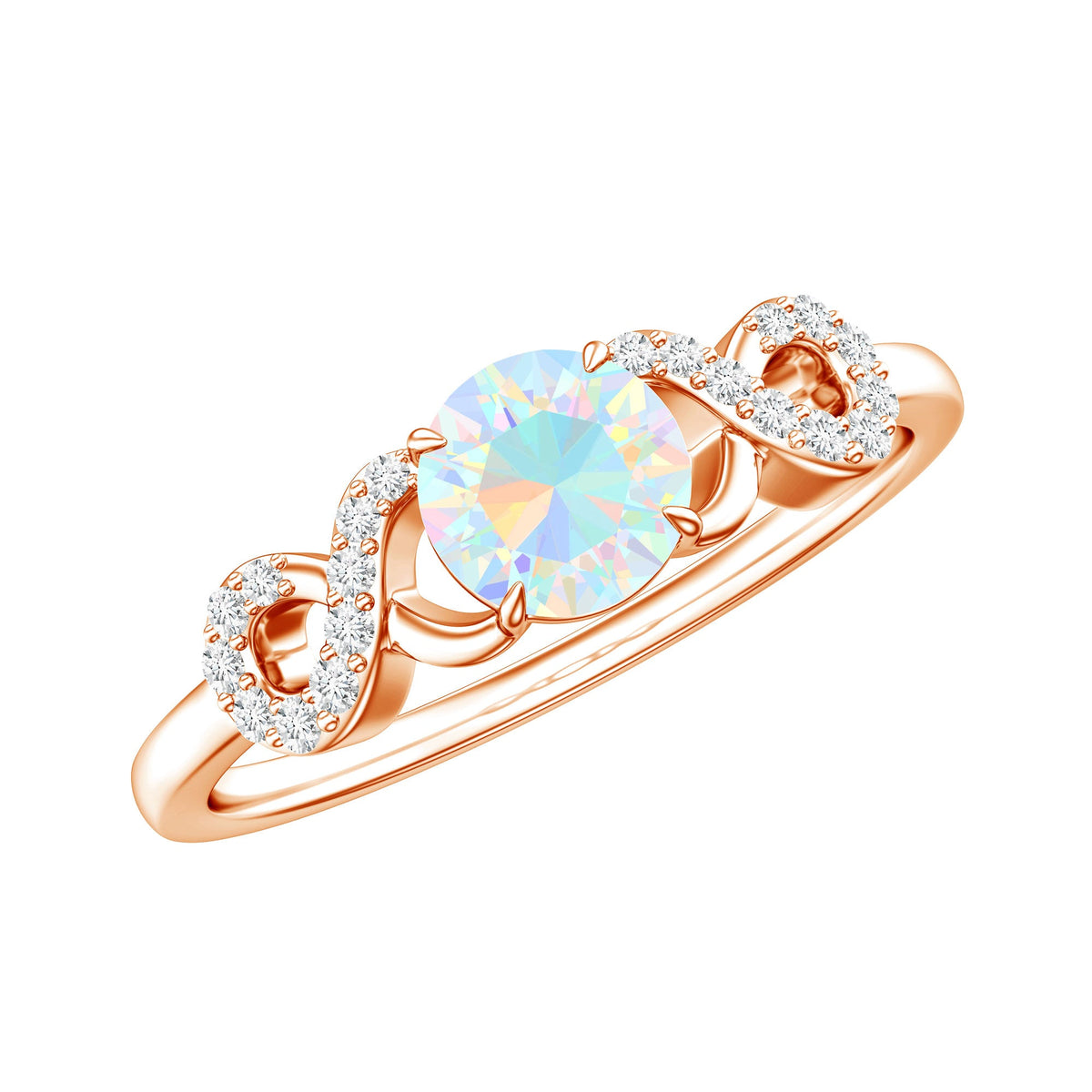 Certified Real Ethiopian Rainbow Opal Diamond Engagement Ring with Criss Cross Shank
