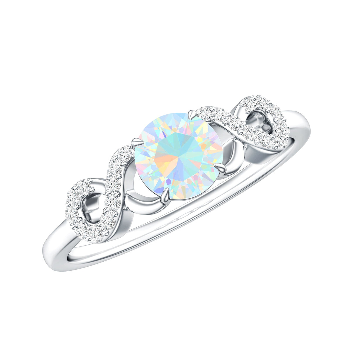 Certified Real Ethiopian Rainbow Opal Diamond Engagement Ring with Criss Cross Shank