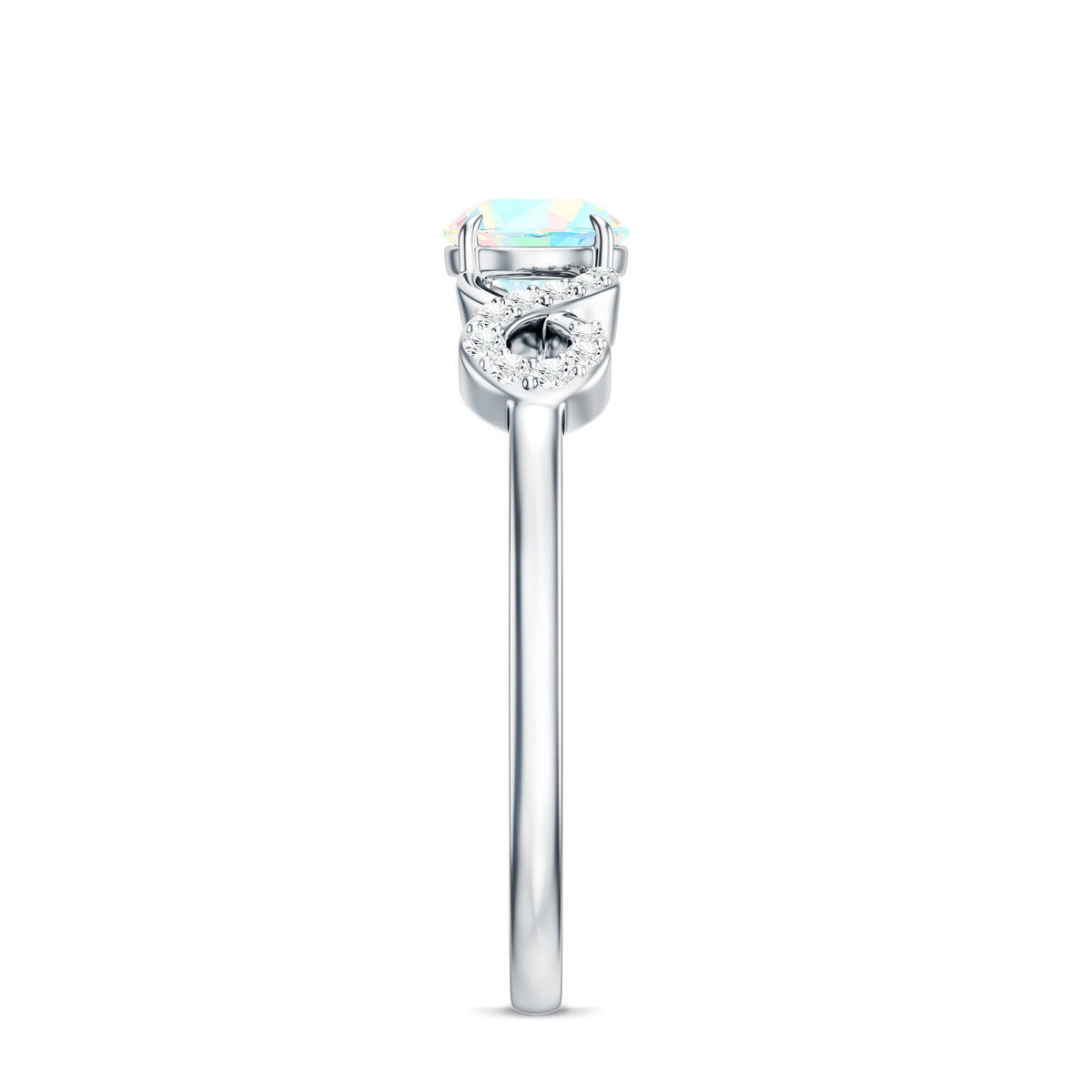 Certified Real Ethiopian Rainbow Opal Diamond Engagement Ring with Criss Cross Shank