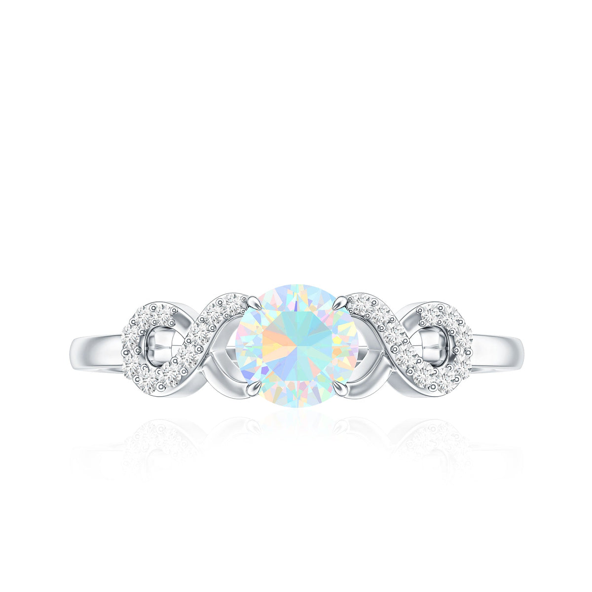 Certified Real Ethiopian Rainbow Opal Diamond Engagement Ring with Criss Cross Shank