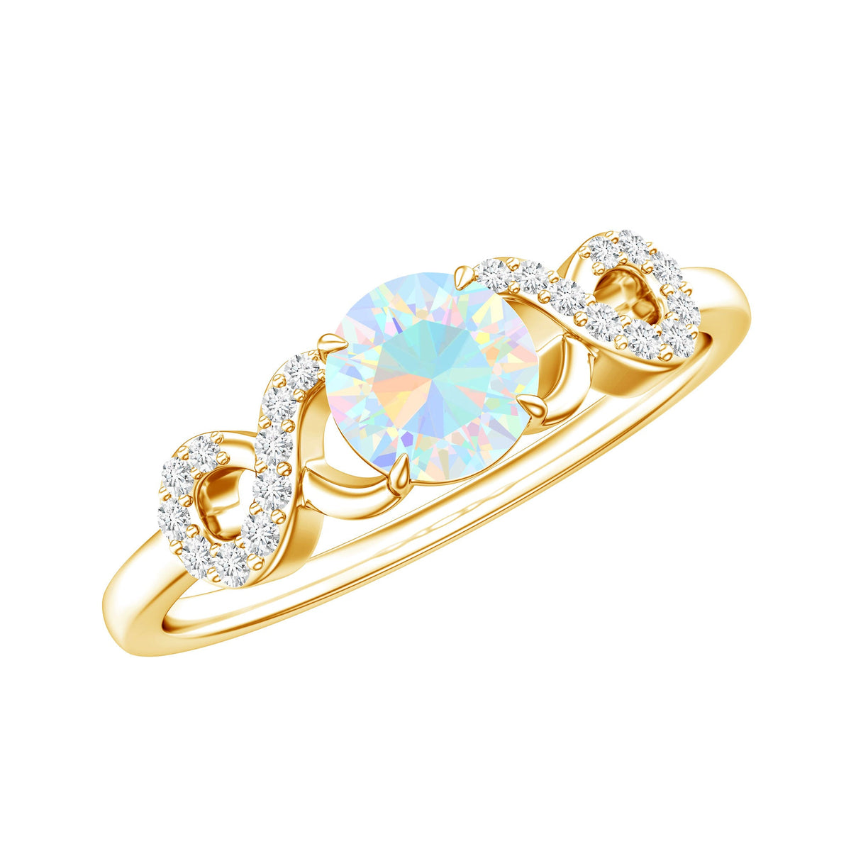 Certified Real Ethiopian Rainbow Opal Diamond Engagement Ring with Criss Cross Shank