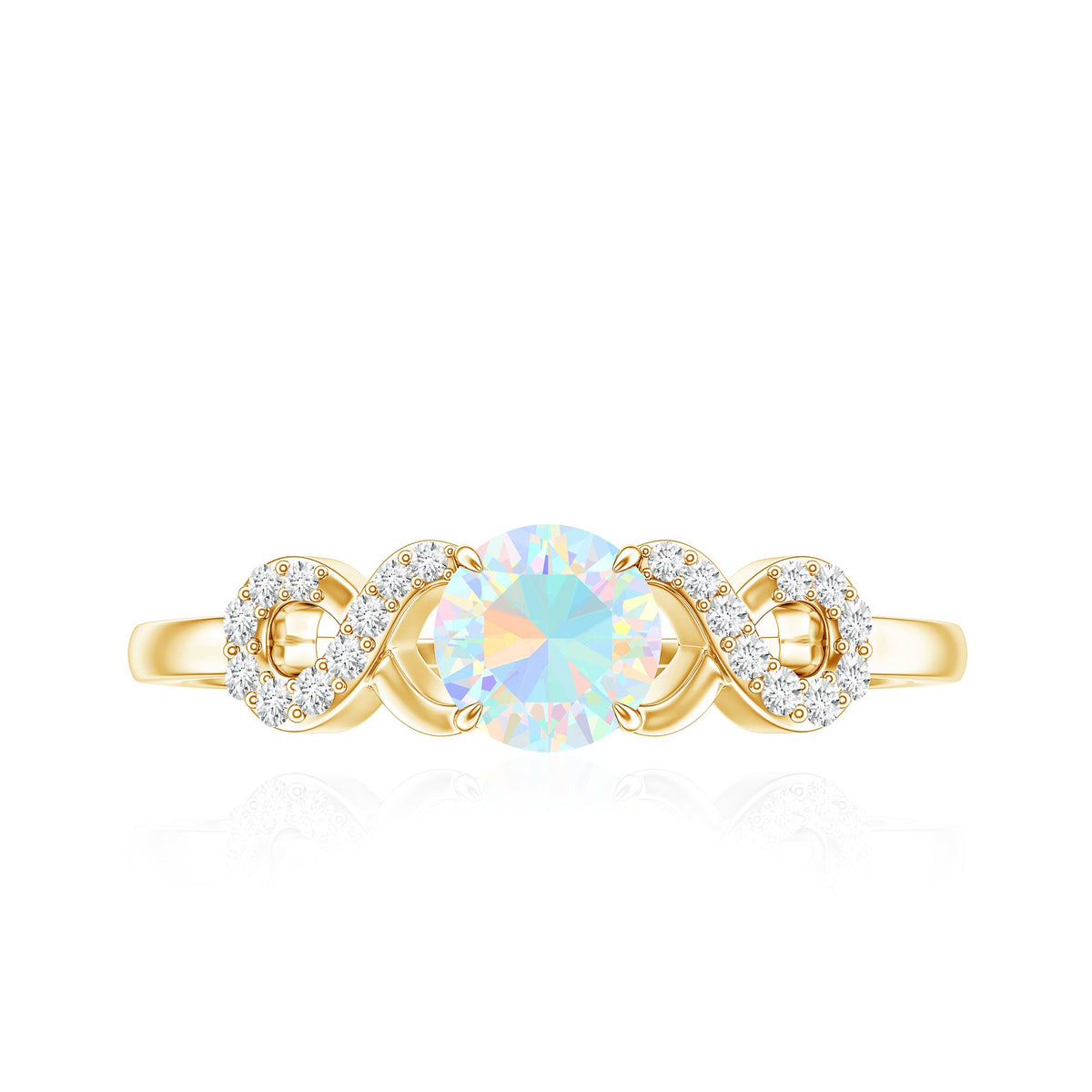 Certified Real Ethiopian Rainbow Opal Diamond Engagement Ring with Criss Cross Shank