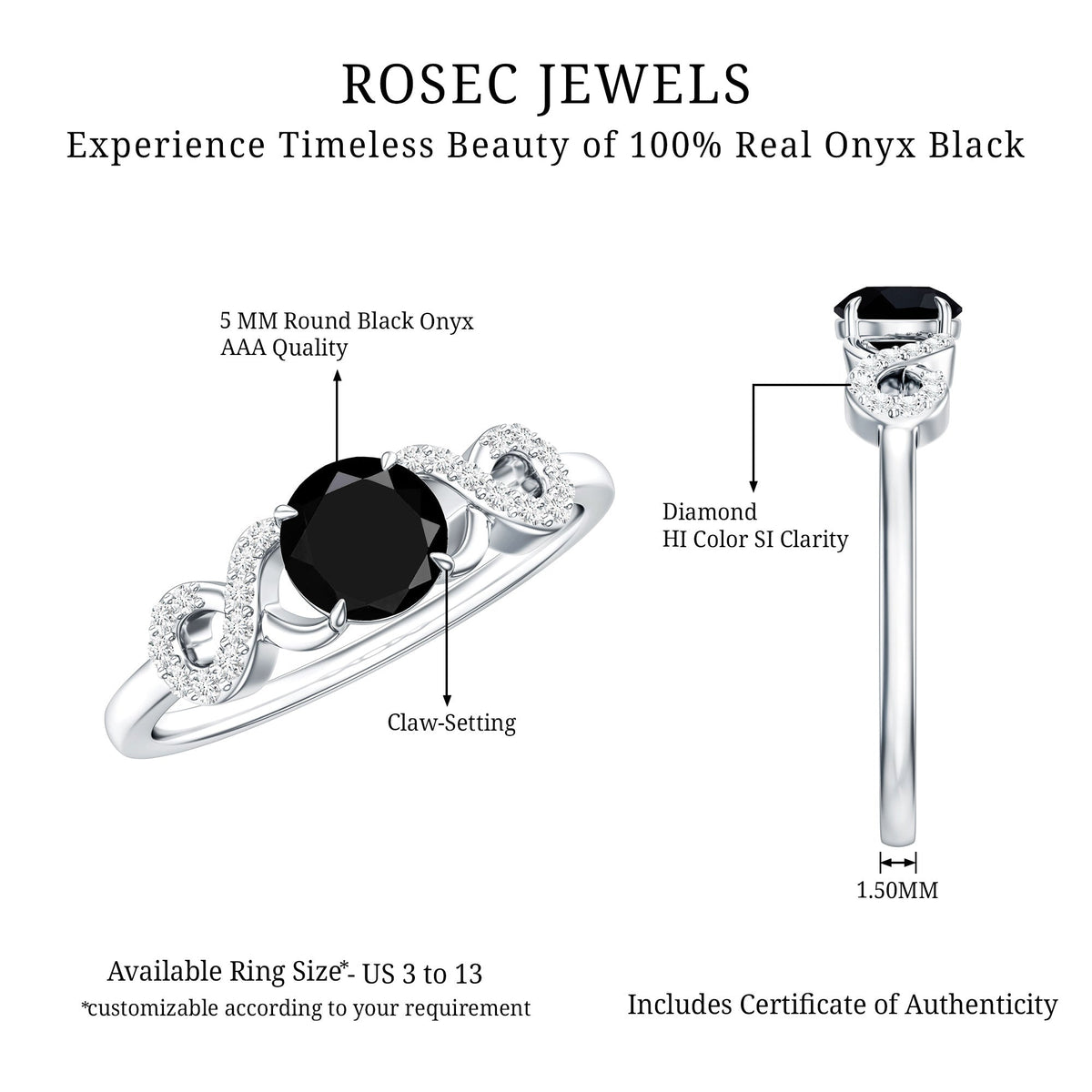 0.45 Carat Black Onyx and Diamond Criss Cross Engagement Ring