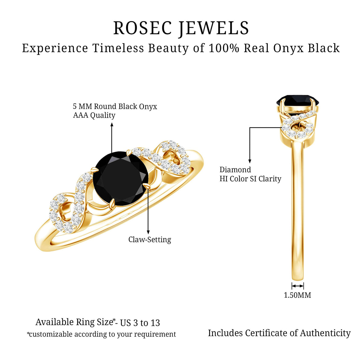 0.45 Carat Black Onyx and Diamond Criss Cross Engagement Ring