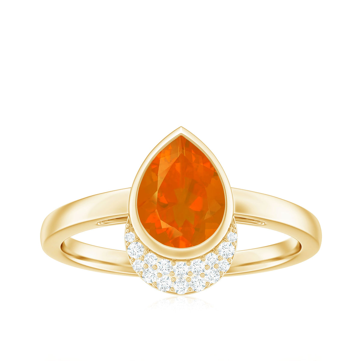 Bezel Set Fire Opal Teardrop Cocktail Engagement Ring with Diamond Accent