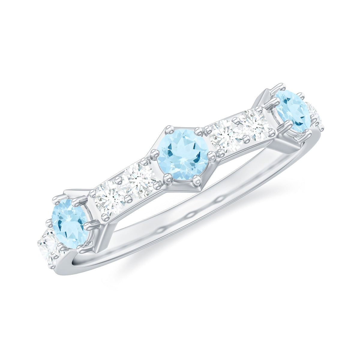 Aquamarine and Diamond Half Eternity Wedding Band for Women