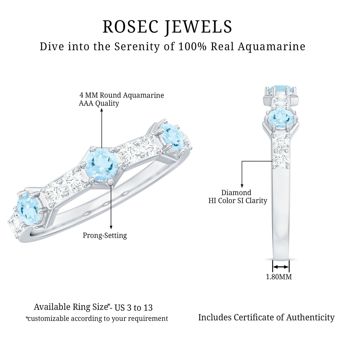 Aquamarine and Diamond Half Eternity Wedding Band for Women