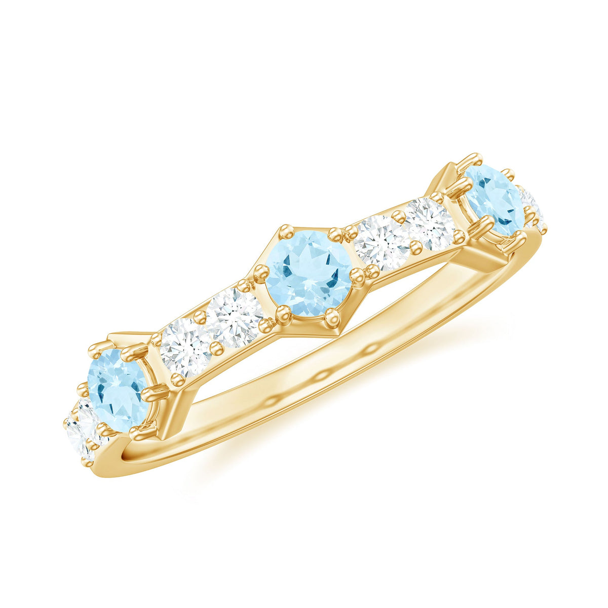 Aquamarine and Diamond Half Eternity Wedding Band for Women